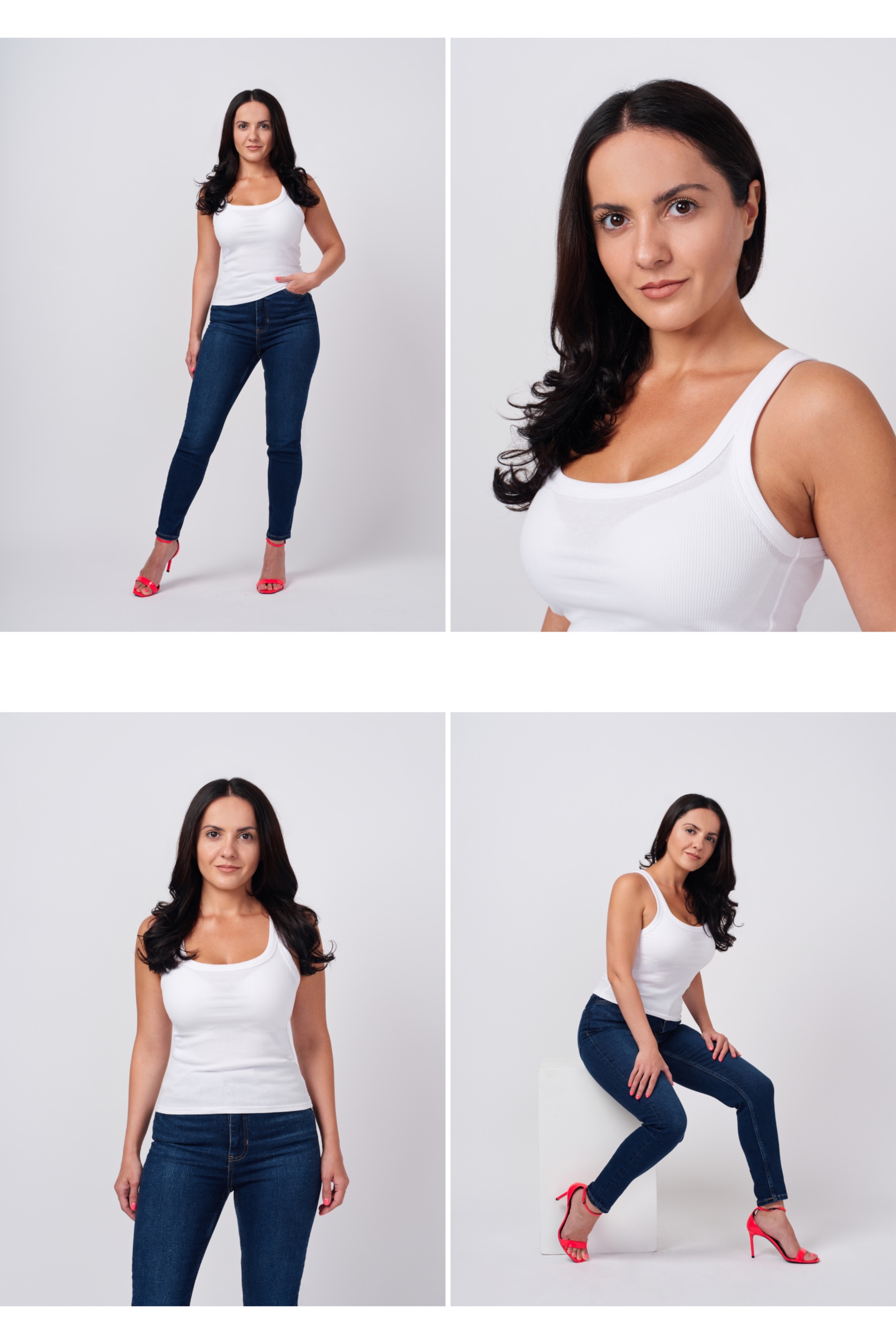 Model in white tshirt polaroid casting photoshoot